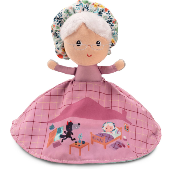 Liliputiens | Handpop Omkeerbare Vertelpop Roodkapje Roodkapje/Oma/Wolf Textiel +12M H27cm