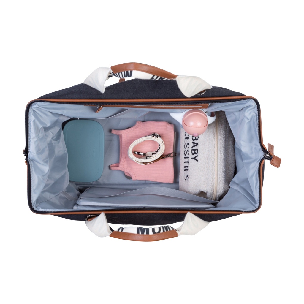 VERZORGINGSTAS, Mommy Bag, black, Canvas, uni/print Mommy Bag, met luiermat, +schouderriem, Signature, 2023