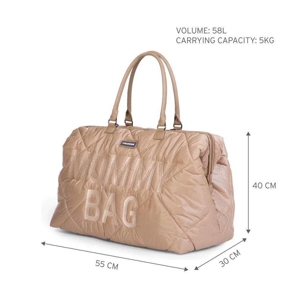 VERZORGINGSTAS, Mommy Bag Puffered, beige, gematelasseerd/print Mommy Bag, nylon, +luiermat, +schouderriem, 2021