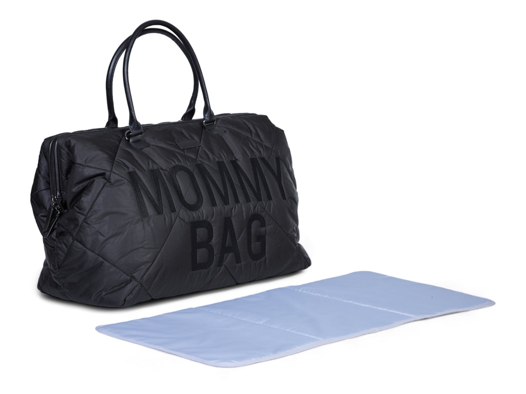 VERZORGINGSTAS, Mommy Bag Puffered, black, gematelasseerd/print Mommy Bag, nylon, +luiermat, +schouderriem, 2021