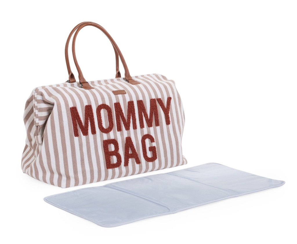 VERZORGINGSTAS, Mommy Bag, stripes nude, draagtas met luiermat, +schouderriem, 2024 