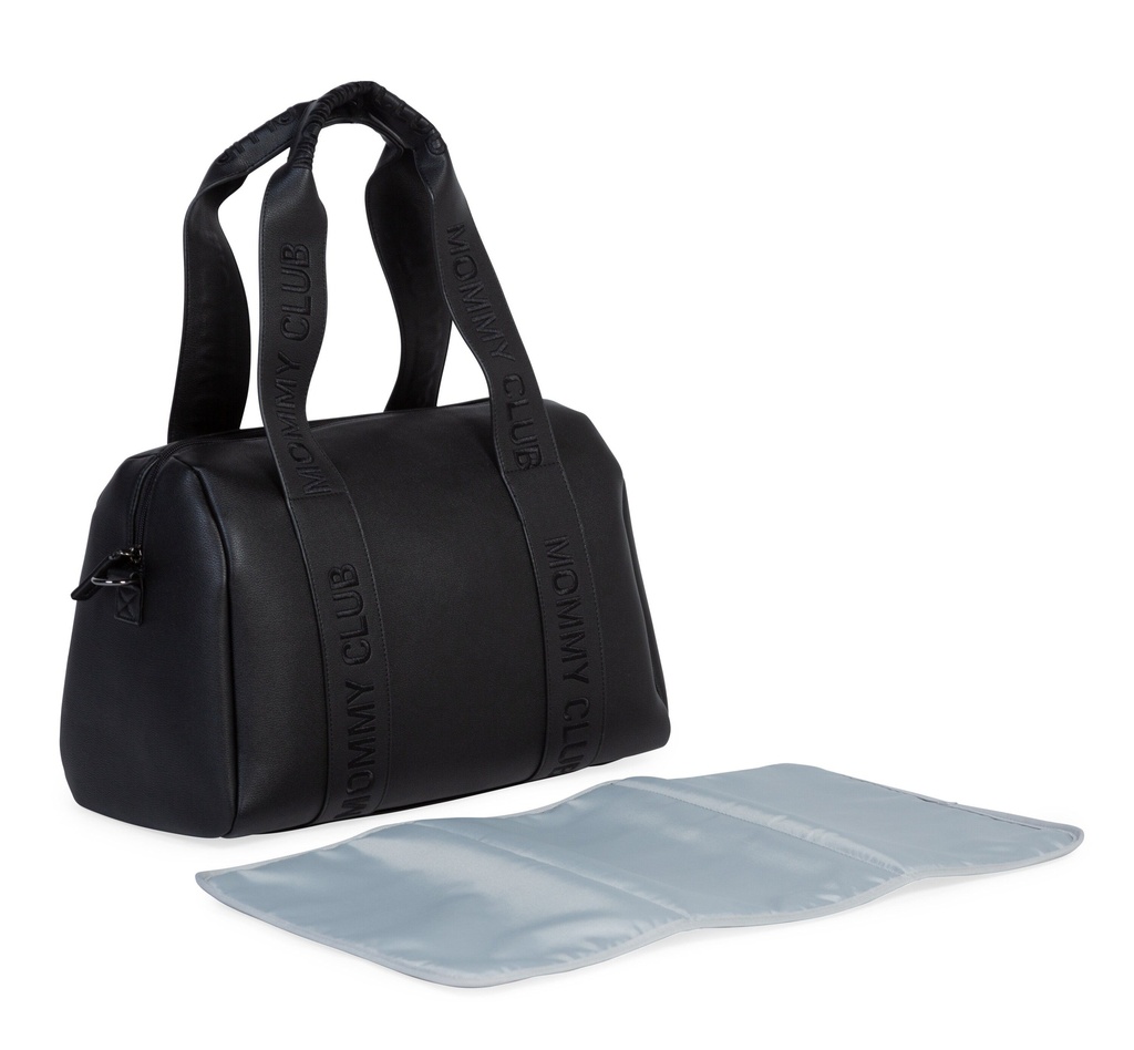 VERZORGINGSTAS, Mommy Club, black, zwart, uni, draagtas met luiermat, vegan leder, +luiermat, +schouderriem, 2024