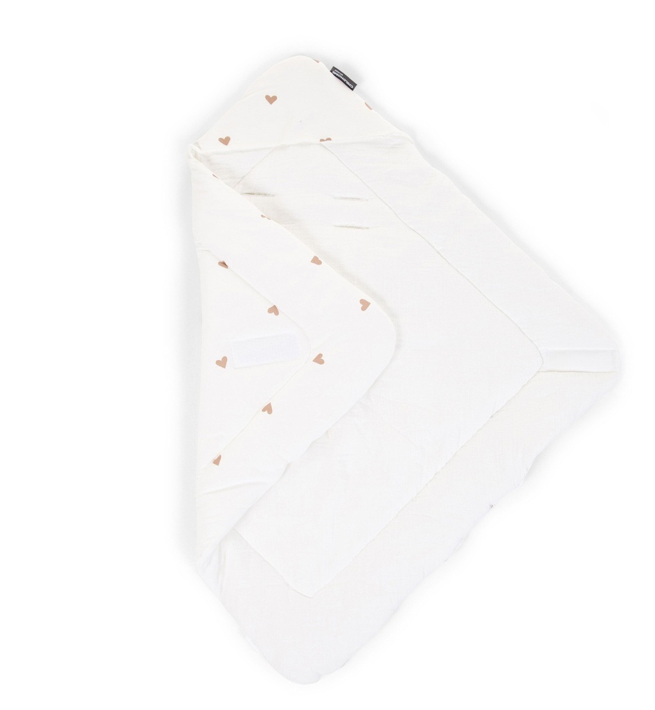 WIKKELDEKEN, Babywrapper, Hearts, universeel, aop hartjes motief jersey/ uni tetra, 75x75cm, kap voorgevormd