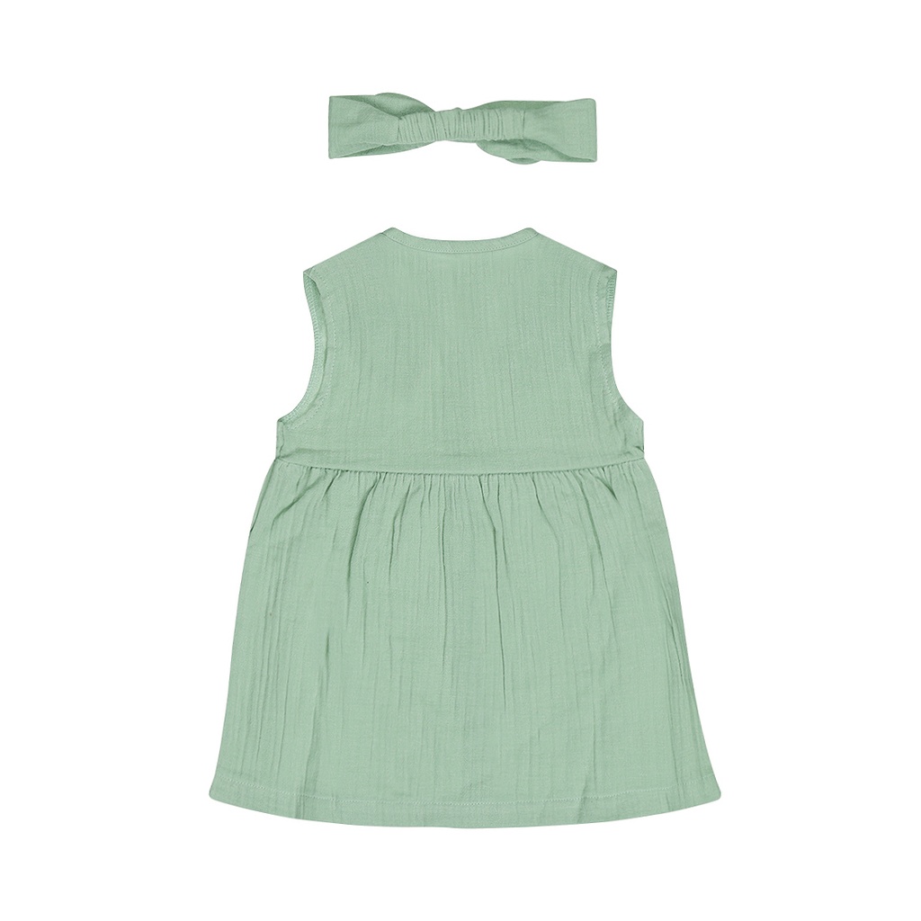 Dirkje | Jurk Girls Flower Power + Haarband Aqua Green