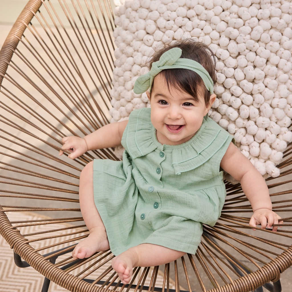 Dirkje | Jurk Girls Flower Power + Haarband Aqua Green