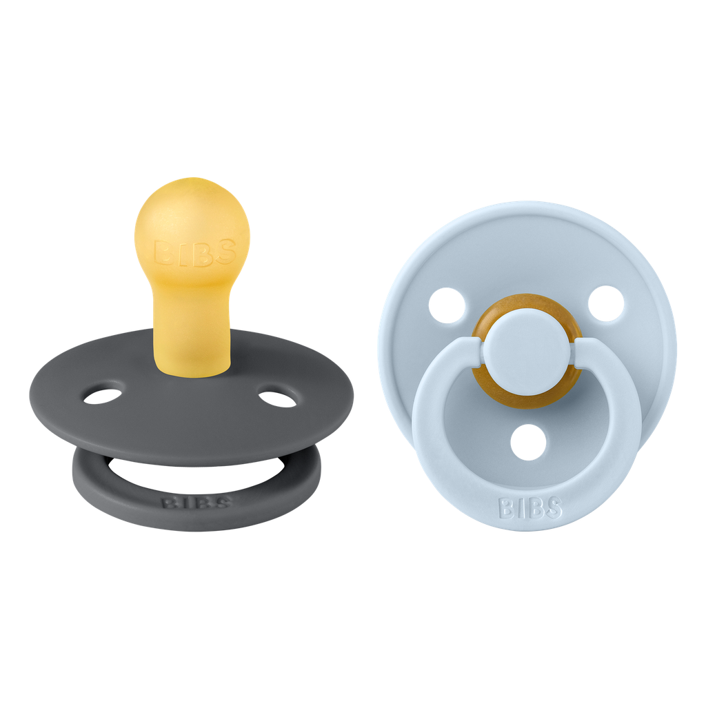 Bibs | Fopspeen T1 Latex Rond Iron/Baby Blue 0-6m 2-pack