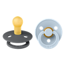 Bibs | Fopspeen T1 Latex Rond Iron/Baby Blue 0-6m 2-pack