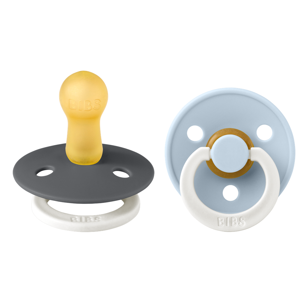 Bibs | Fopspeen T2 Glow Latex Rond Iron/Baby Blue 6-18m 2-Pack
