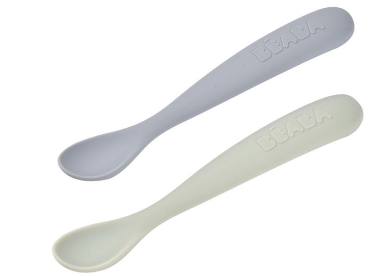 Beaba | Lepel 1ste Leeftijd Siliconen met Reisetui Duo Natuur 2-pack