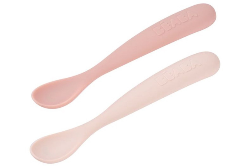 Beaba | Lepel 1ste Leeftijd Siliconen met Reisetui Duo Cotton Candy 2-pack