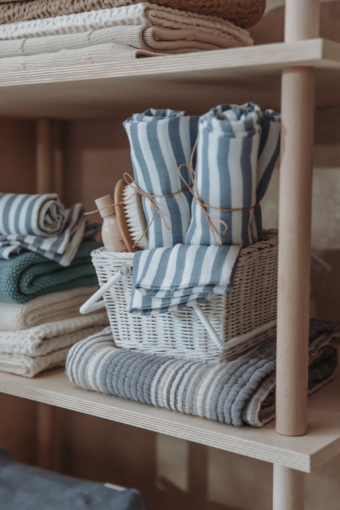 Meyco | Washandje Pre-washed Hydrofiel Fat Stripe Jeans Blue 20x17cm 2-pack 