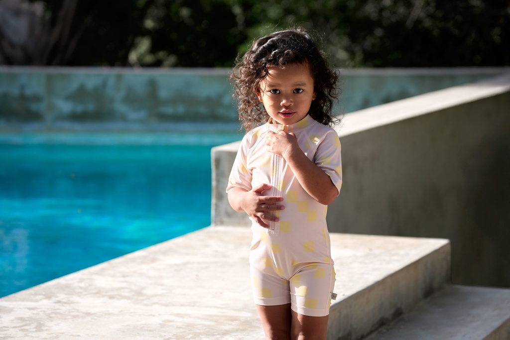 Laessig | Zwempak Sunsuit Checkerboard Pale Pink/Yellow