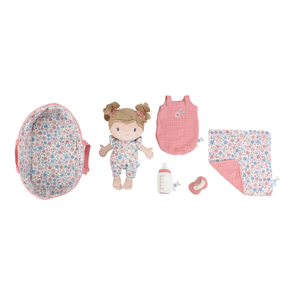 Little Dutch | Pluche Knuffel Babypop Rosa in Mandje Textiel