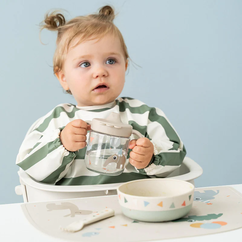 Done by Deer | Slabbetje Stripes Green Sleeved Pocket Bib met Mouwen Groen