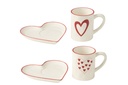 J-Line | Giftset Koffietas/Bord Hart Porseleni Wit/Rood Assortiment (16,5x16x10,2cm) 