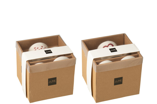 J-Line | Giftset Koffietas/Bord Hart Porseleni Wit/Rood Assortiment 16,5x16x10,2cm 2-delig 