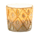 J-Line | Theelichthouder Glas/Kralen Wit/Goudkleurig Ø6x6cm