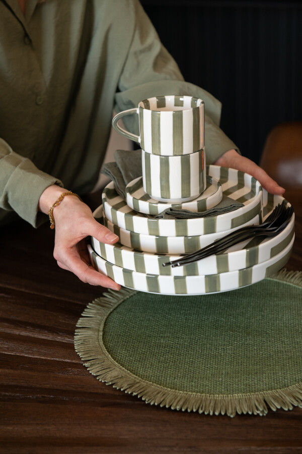 J-Line | Placemat Rond Groen/Ecru  Ø38cm