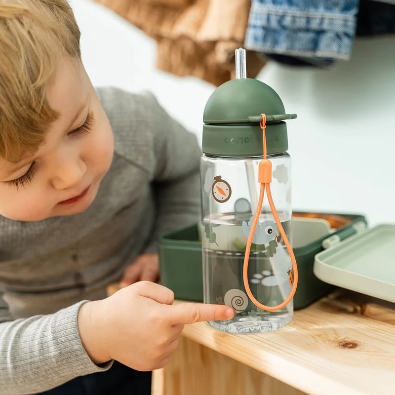 Done by deer | Drinkbeker Tiny Trails Straw Bottle Green/Groen 350ml