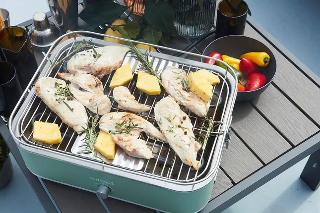 Barbecook | Barbecue E-Carlo Tafelmodel Elektrisch RVS Rooster 42,5x33x16,5cm/1,5m Snoer vr 4 Personen Groen