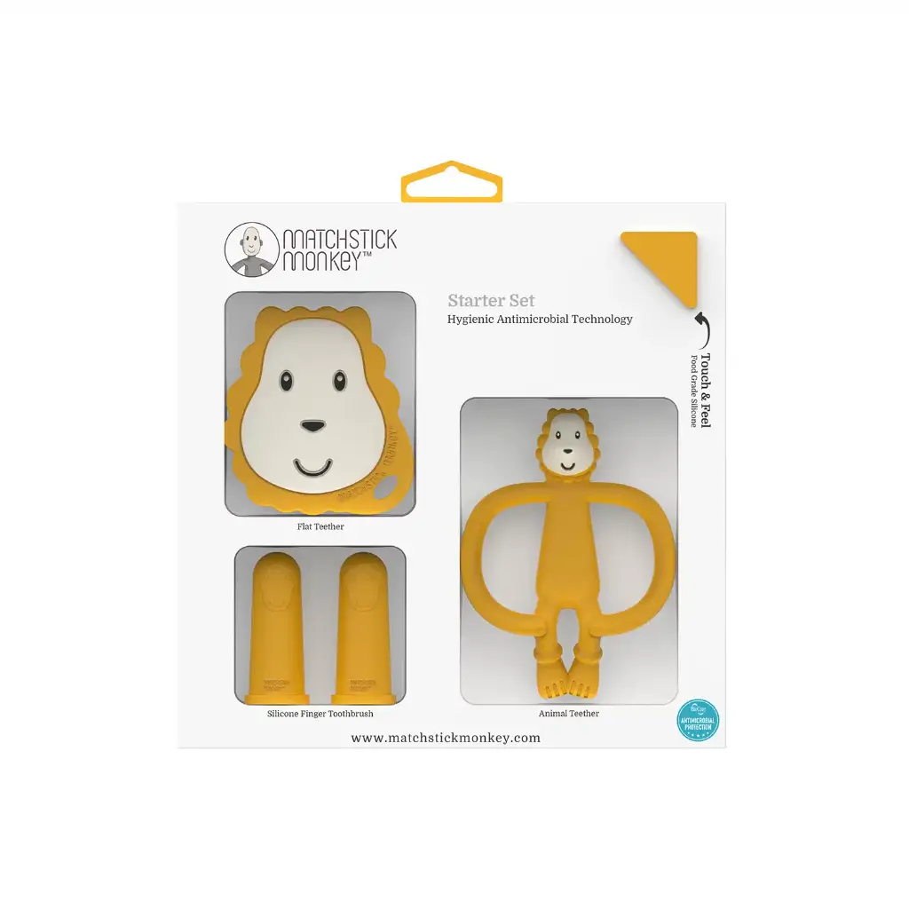 Matchstick Monkey | Starter Set Leeuw Siliconen 2 x Bijtring + 2 x Vingertandenborstel 