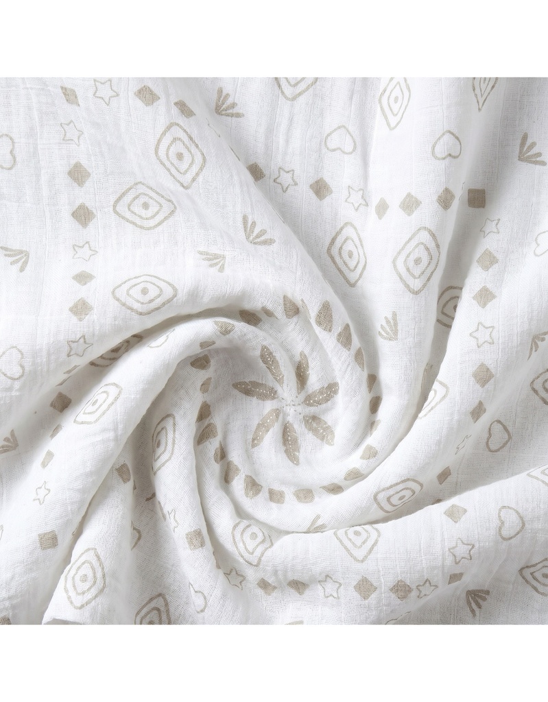 Noukies | Tetra Doek Moon Feathers 100x100cm Wit/Bruin 2-pack