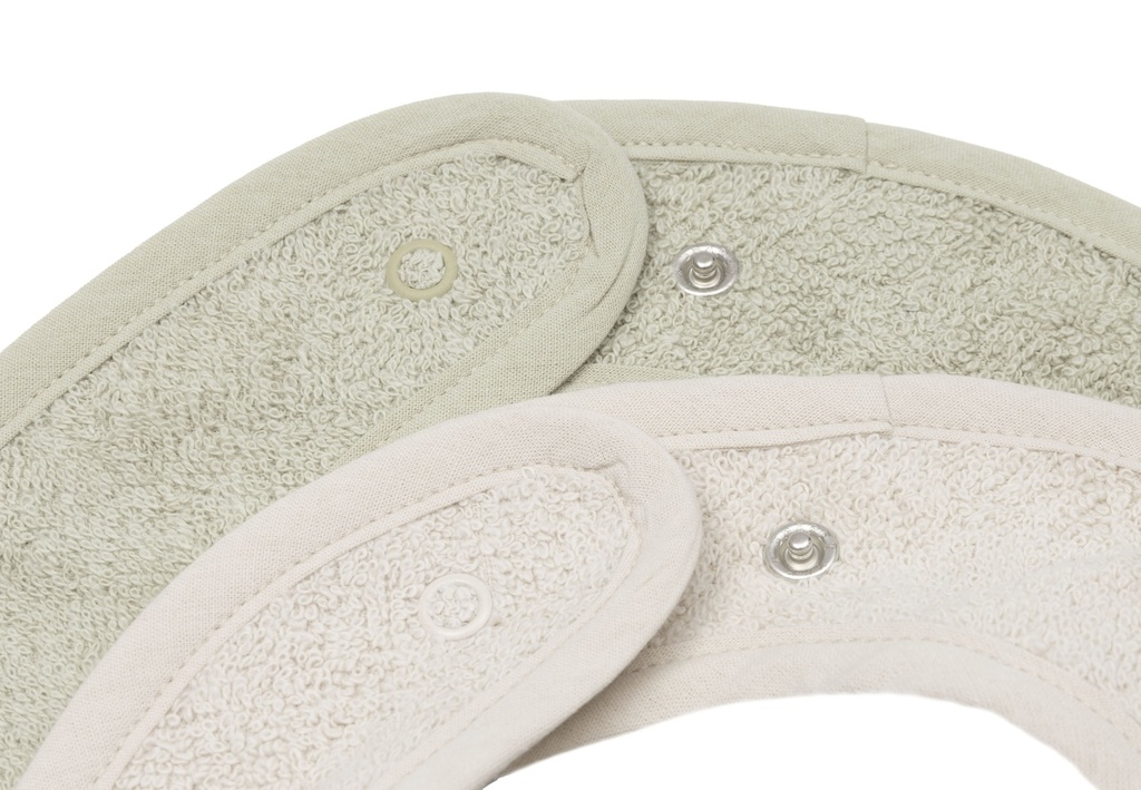 Jollein | Slabbetje Soft Matcha/Sand Badstof Drukknopen Groen/Ecru 2-pack