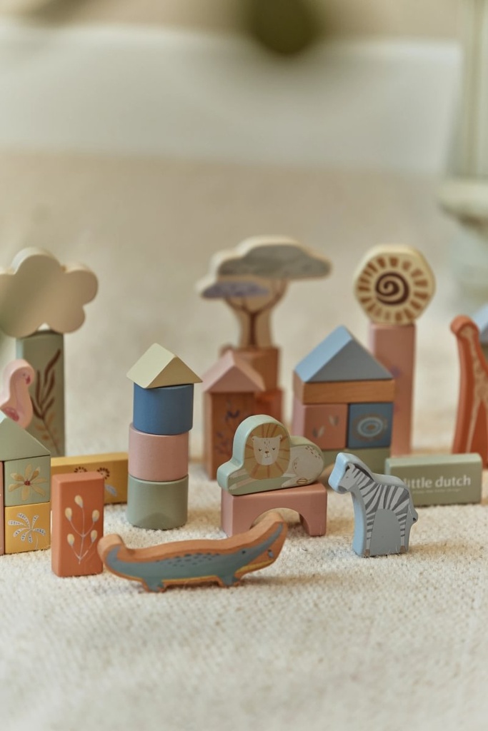 Little Dutch | Bouwblokken Safari Friends Hout