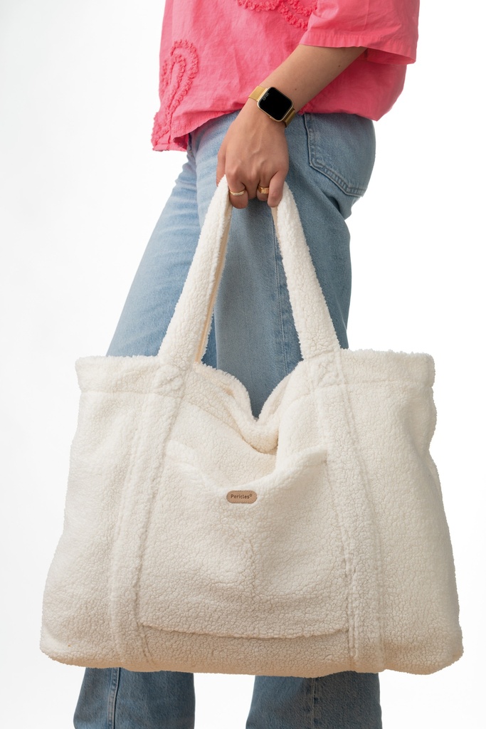 VERZORGINGSTAS, Bag, Boho teddy, ecru, uni, mom bag zonder luiermat, teddy, zonder luiermat, 2023