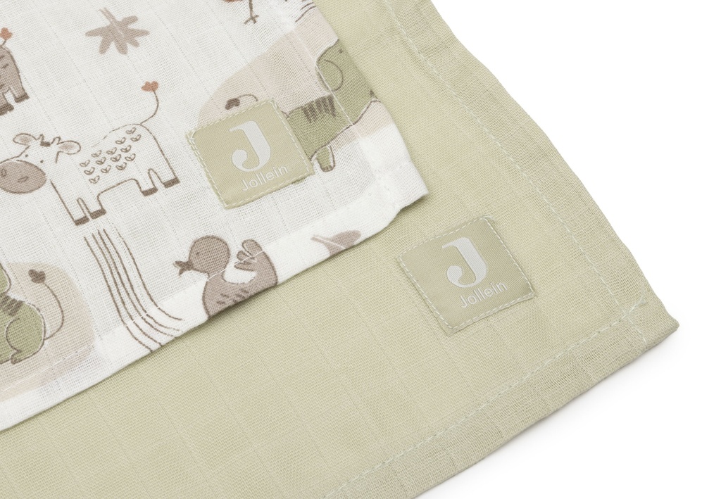 Jollein | Tetra Doek Barn Buddies Ecru/Groen 115x115cm 2-pack