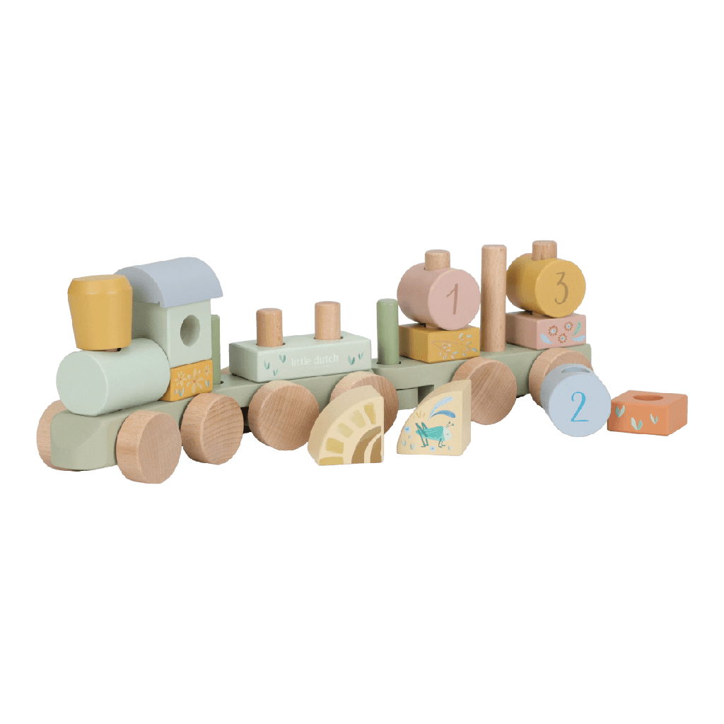 Little Dutch | Blokken Safari Friends Blokkentrein Hout Groen +12m