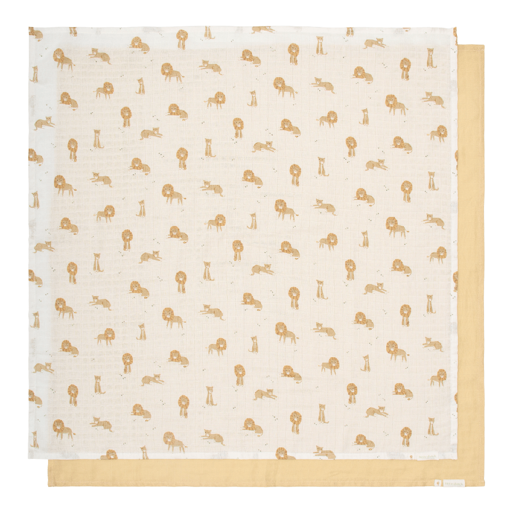 Little Dutch | Tetra Doek Safari Friends Safari Leo Swaddle  Geel 70x70cm 2-pack  