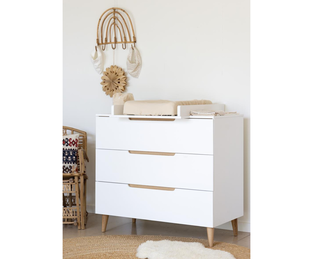 COMMODE, Boho White, met verdieper, 3 laden, 100x90x51cm, wit, MDF/massief den
