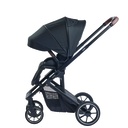 WANDELWAGEN, Juno, black, zwart, frame zwart/aluminium, incl regenscherm duwbeugel imitatieleder, 2023