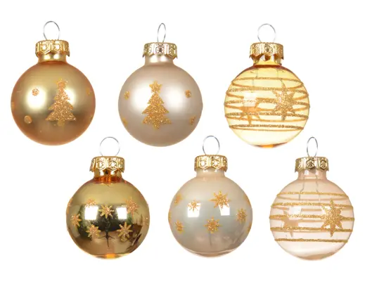 Kaemingk | Kerstbal Glas Swirl Line/Tree/Star Koker met 6 Ballen Assortiment