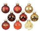 Kaemingk | Kerstbal Glas Mix Swirl Line/Tree/Star Koker met 9 Ballen Light Gold/Christmas Red/Oxblood Assortiment