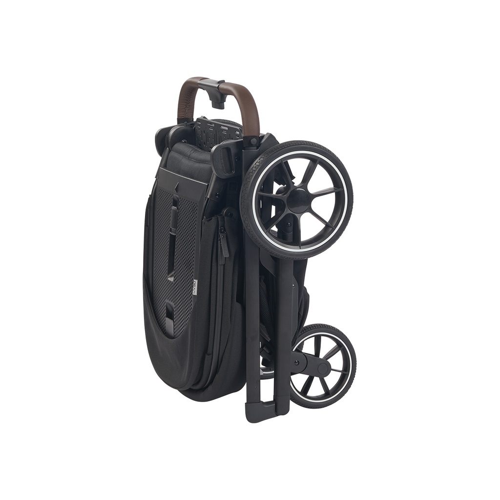 WANDELWAGEN, Juno, black, zwart, frame zwart/aluminium, incl regenscherm duwbeugel imitatieleder, 2023