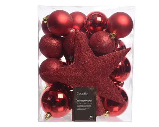 Kaemingk | Hangfiguur Decoratiepakket Kerstrood Piek/Kerstballen/Pegels 33-delig