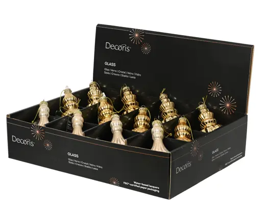 Kaemingk | Hangfiguur Glas Ornament Glitter Assortiment Goud/Ecru Ø5,8x13,2cm