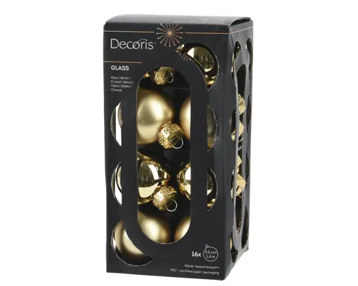 Kaemingk | Kerstbal Glas Mix Licht Goud Ø3,5cm 16-pack 