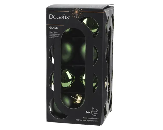 Kaemingk | Kerstbal Glas Mix Dennengroen Ø3,5cm 16-pack