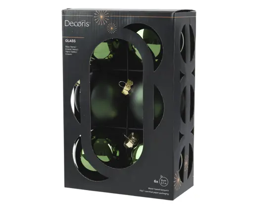 Kaemingk | Kerstbal Glas Mix Dennengroen Ø8cm 6-pack