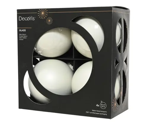 Kaemingk | Kerstbal Glas Mix Winterwit Ø10cm 4-pack