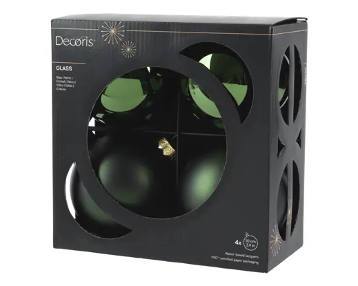 Kaemingk | Kerstbal Glas Mix Dennengroen Ø10cm 4-pack