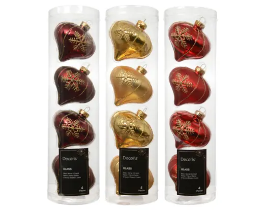 Kaemingk | Hangfiguur Glas Ui Snowflake Assortiment Goud/Rood 4-pack