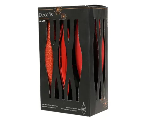 Kaemingk | Hangfiguur Glas Mix Ijspegel Kerstrood Ø2,5x14,5cm 3-pack