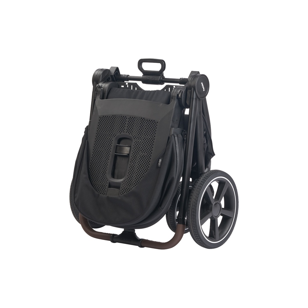 WANDELWAGEN, Crios 4.0, black, zwart, frame zwart/alu, incl regenscherm, duwbeugel imitatieleder bruin, 2023