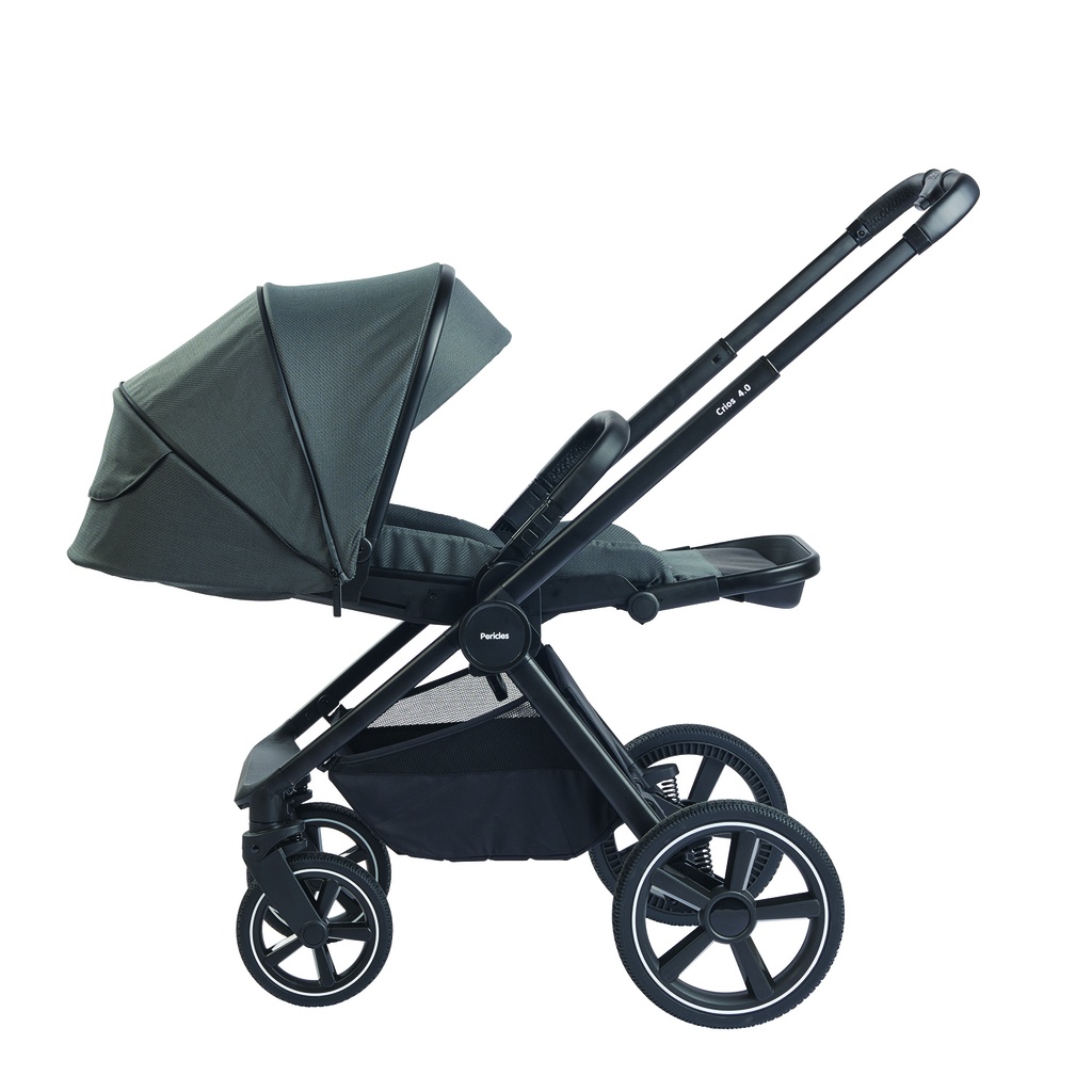 WANDELWAGEN, Crios 4.0, grey, grijs, frame zwart/alu, incl regenscherm, duwbeugel imitatieleder zwart, 2023