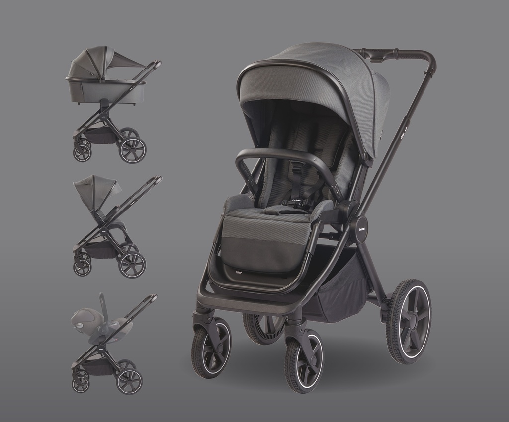 WANDELWAGEN, Crios 4.0, grey, grijs, frame zwart/alu, incl regenscherm, duwbeugel imitatieleder zwart, 2023