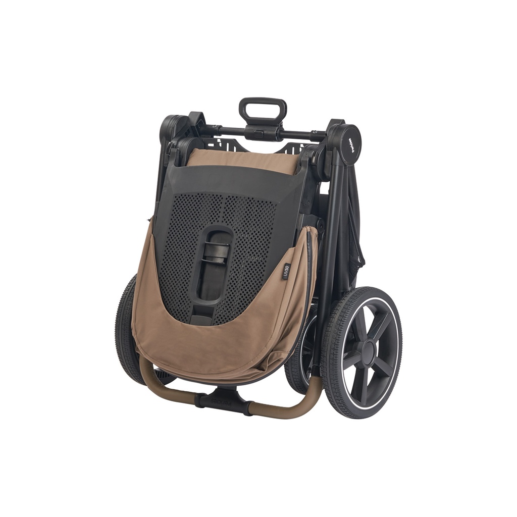 WANDELWAGEN, Crios 4.0, taupe, bruin/ecru, frame zwart/alu, incl regenscherm, duwbeugel imitatieleder taupe, 2023